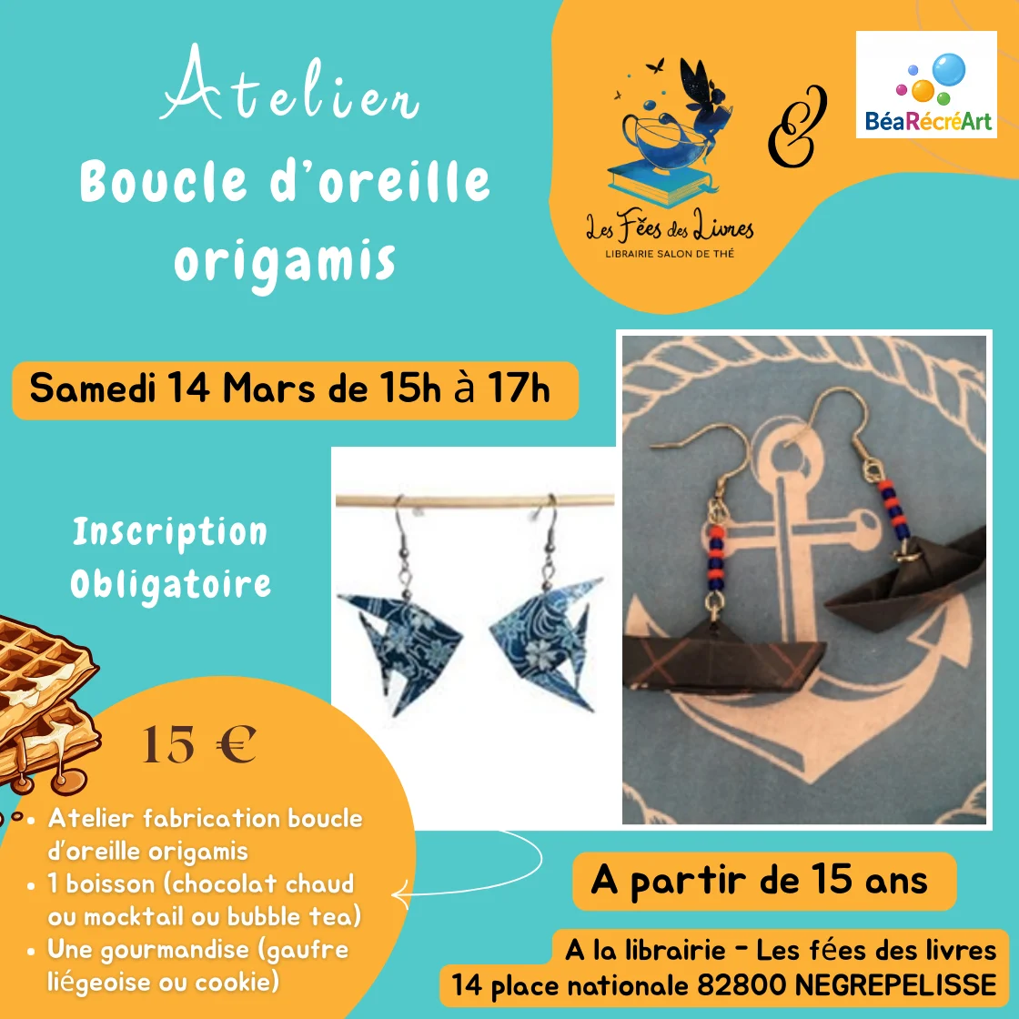 Atelier création boucles d'oreilles origami à Nègrepelisse 82800