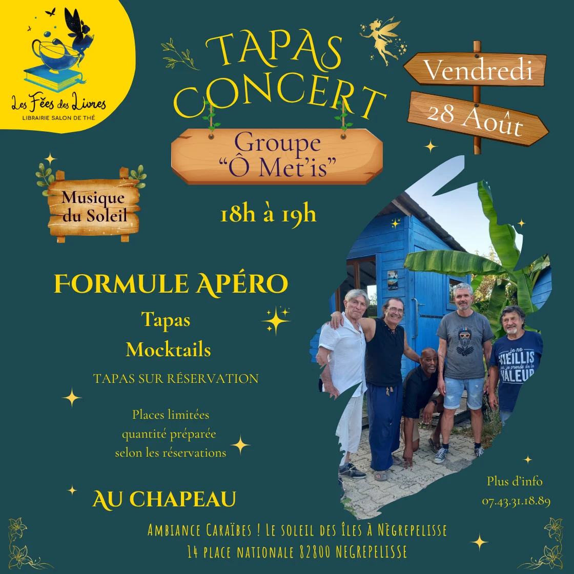 Ô Met’is Affiche du Tapas Concert avec “Ô Met'is ” à la librairie Les Fées des Livres à Nègrepelisse.